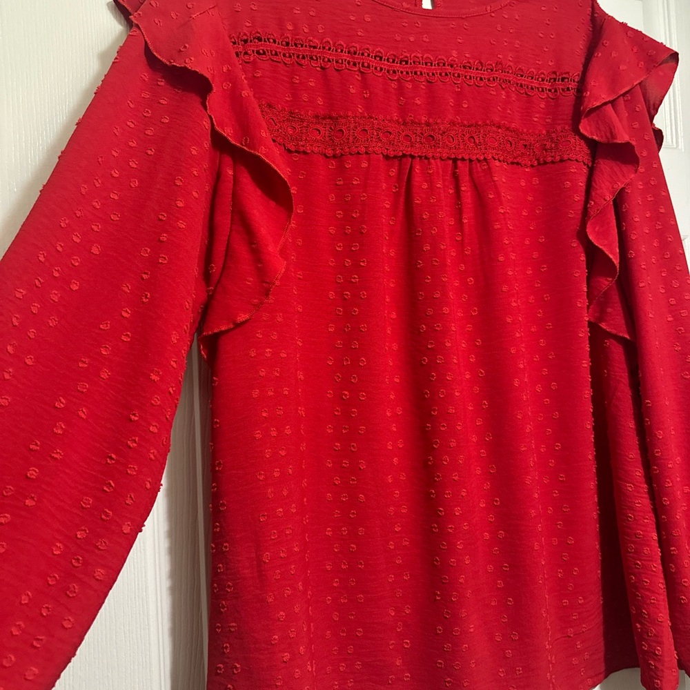 Red Ruffled Women's Top - Picture 3 of 7
